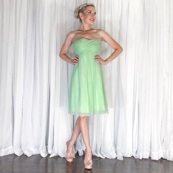 J Crew Green Chiffon Knee Length Bridesmaid Dress - Picture 4 of 8